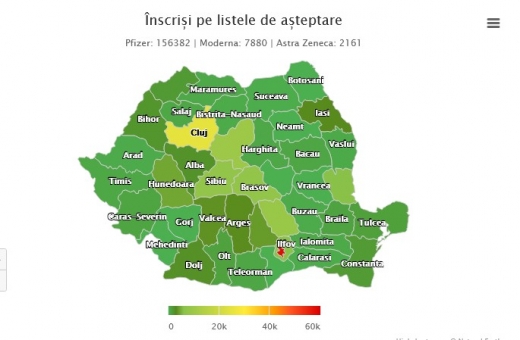 Peste 25.000 de clujeni așteaptă vaccinarea anti-COIVD. Între timp, în Vrancea, Giurgiu și Mehedinți nu este NICIUN om înscris pe listele de așteptare